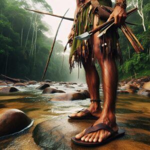 Hunter gatherer wearing flip flops